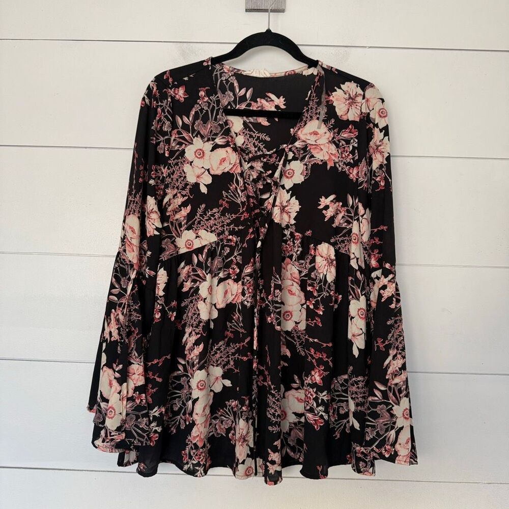 Berry N Cream Women’s XL Floral Cottagecore Top Lace Up